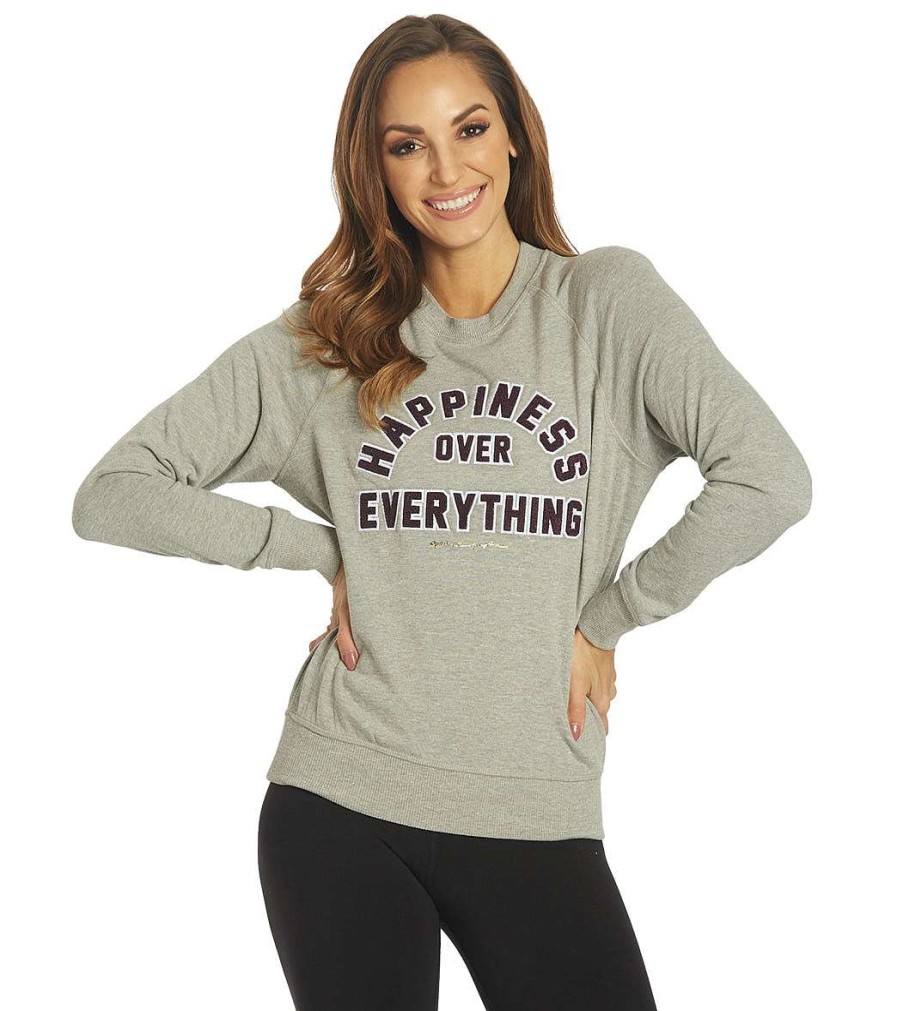 Clothing Spiritual Gangster Yoga Tops | Happiness Old School Vintage Tee Heather Grey