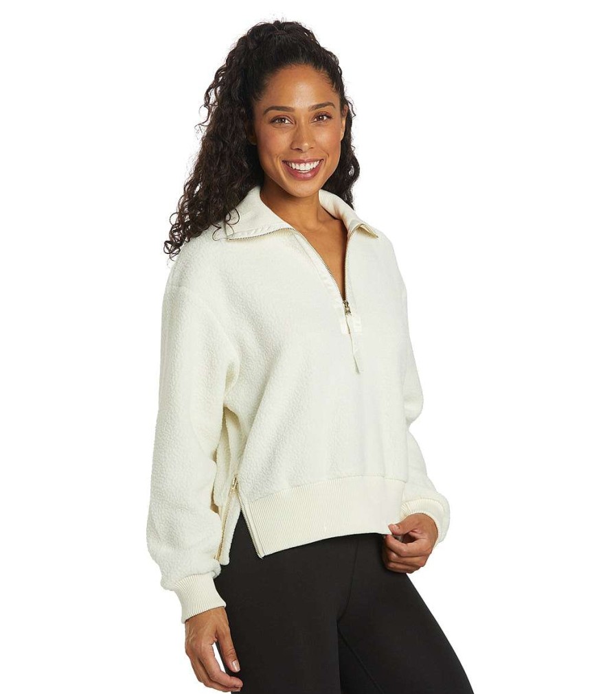 Clothing Varley Yoga Jackets & Sweatshirts | Roselle Half Zip Fleece Egret