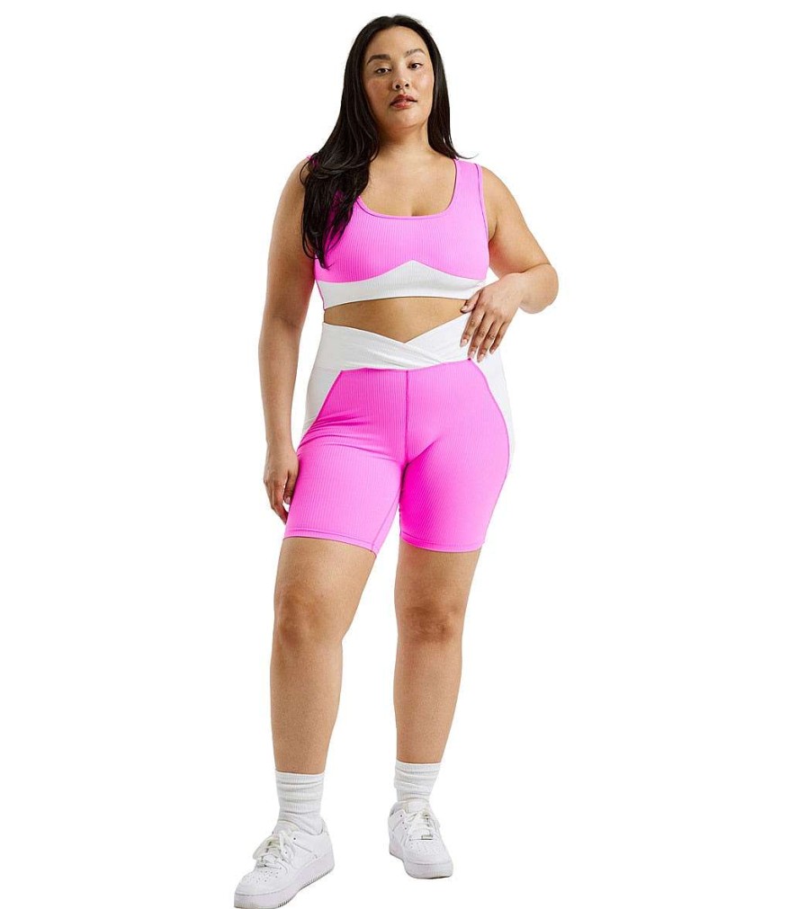 Clothing Year of Ours Yoga Sports Bras | Ribbed Gia Bra Pink/White