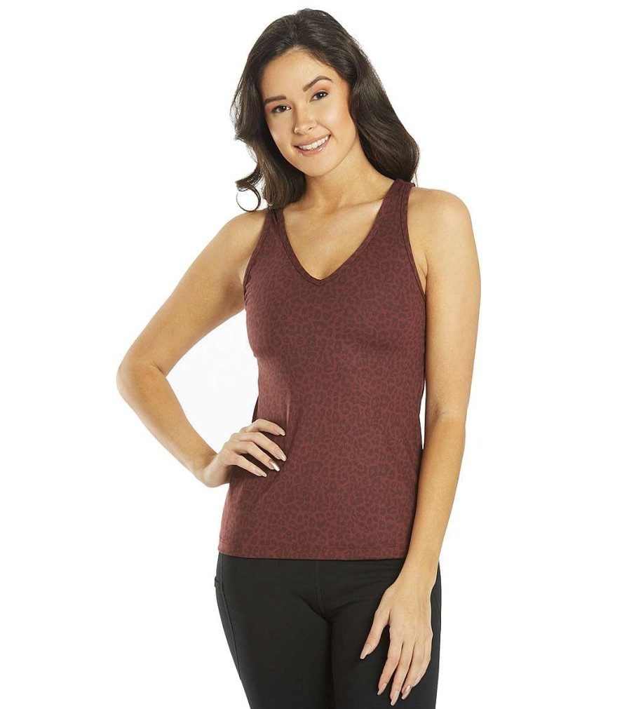 Clothing Everyday Yoga Yoga Support Tanks | Instinct Cheetah Twisted Back Support Tank Burgundy Cheetah