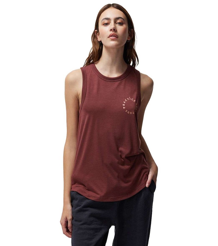 Clothing Spiritual Gangster Yoga Tops | Practice Gratitude Namaste Tank Washed Burgundy