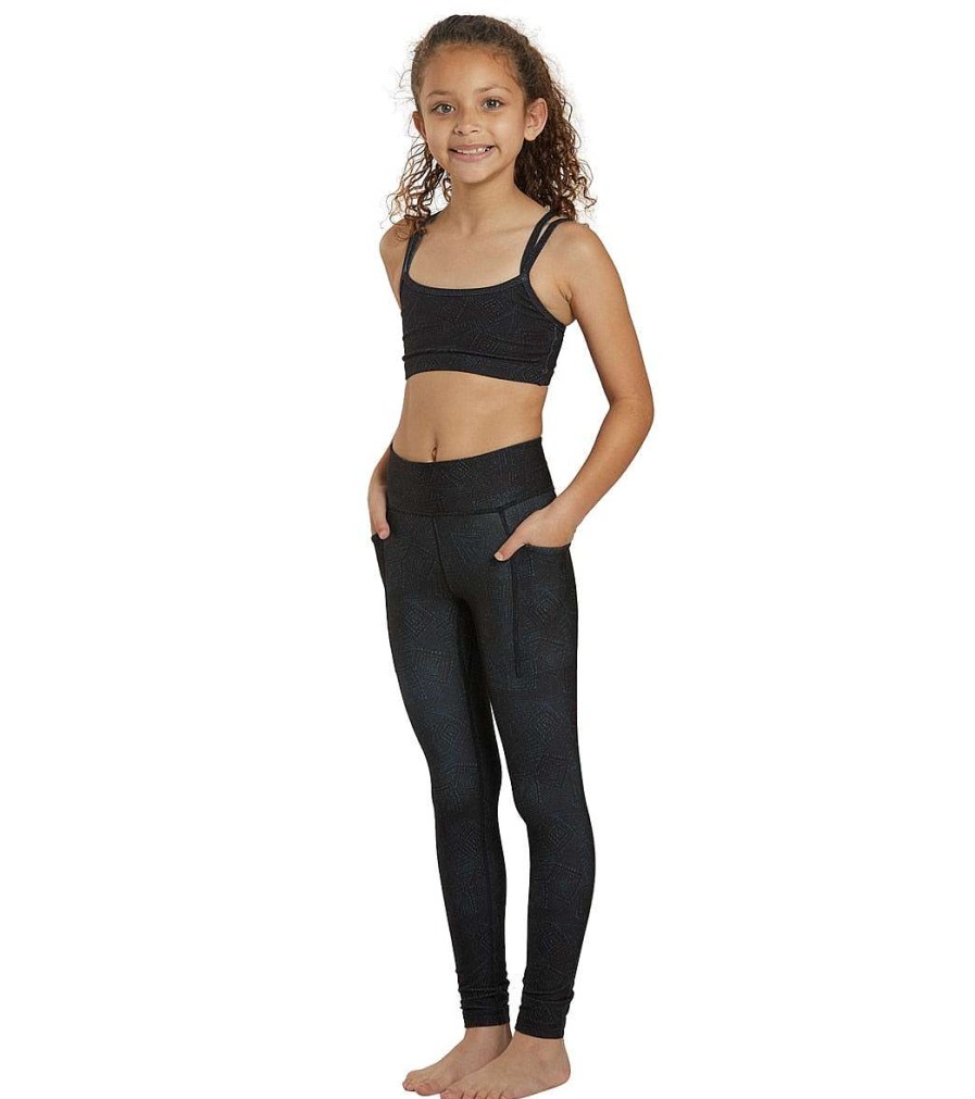 Clothing Everyday Yoga Shop All Kids' | Girl Uphold Tribe High Waisted Leggings With Pockets Black Tribal