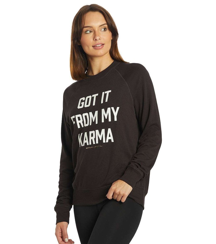 Clothing Spiritual Gangster Yoga Jackets & Sweatshirts | Karma Old School Vintage Terry Pullover Vintage Black