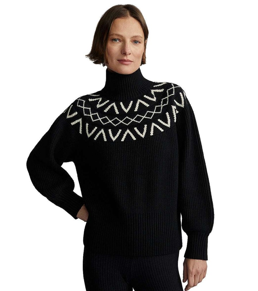 Clothing Varley Yoga Jackets & Sweatshirts | Marcie Fairisle Yoke Knit Black