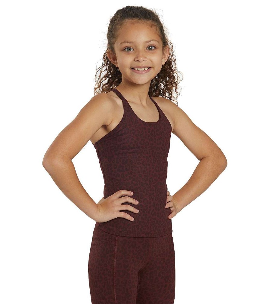 Clothing Everyday Yoga Shop All Kids' | Girl Elevated Cheetah Support Tank Burgundy Cheetah