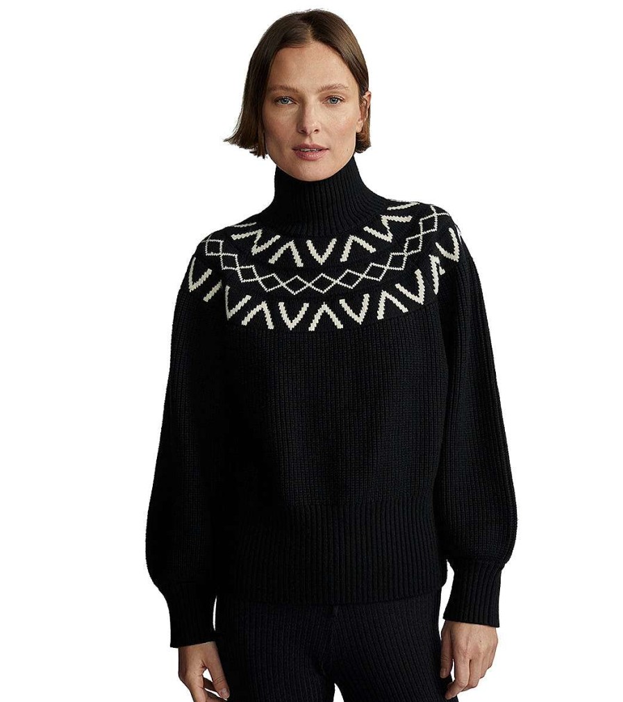 Clothing Varley Yoga Jackets & Sweatshirts | Marcie Fairisle Yoke Knit Black