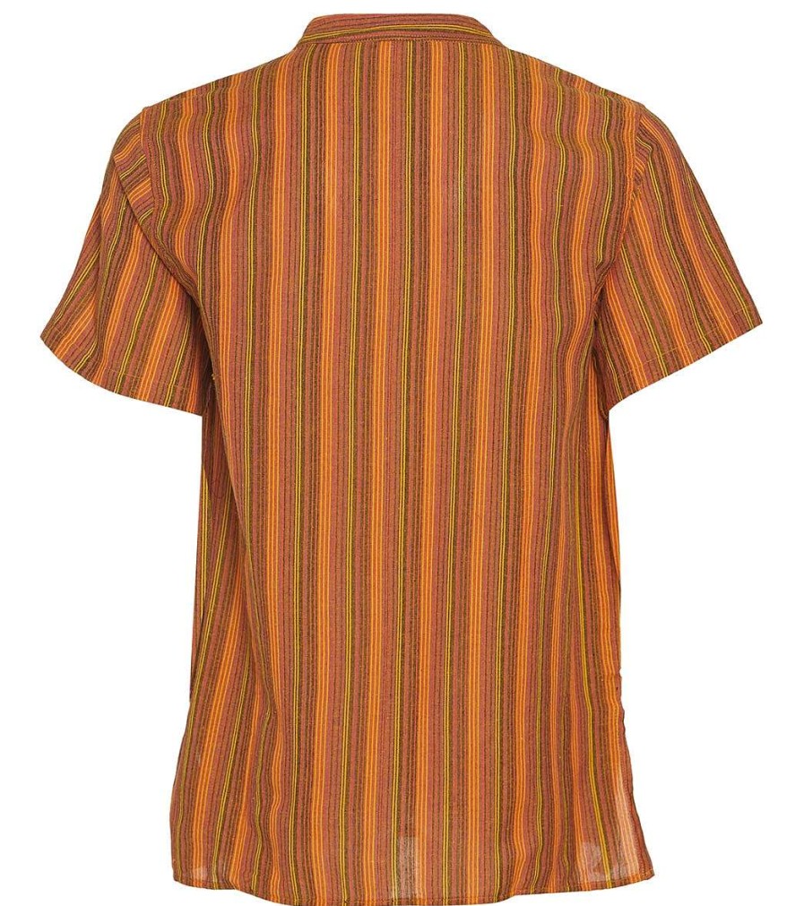 Clothing Yak & Yeti Men'S Yoga Shirts | Men'S Striped Short Sleeve Kurta Mustard