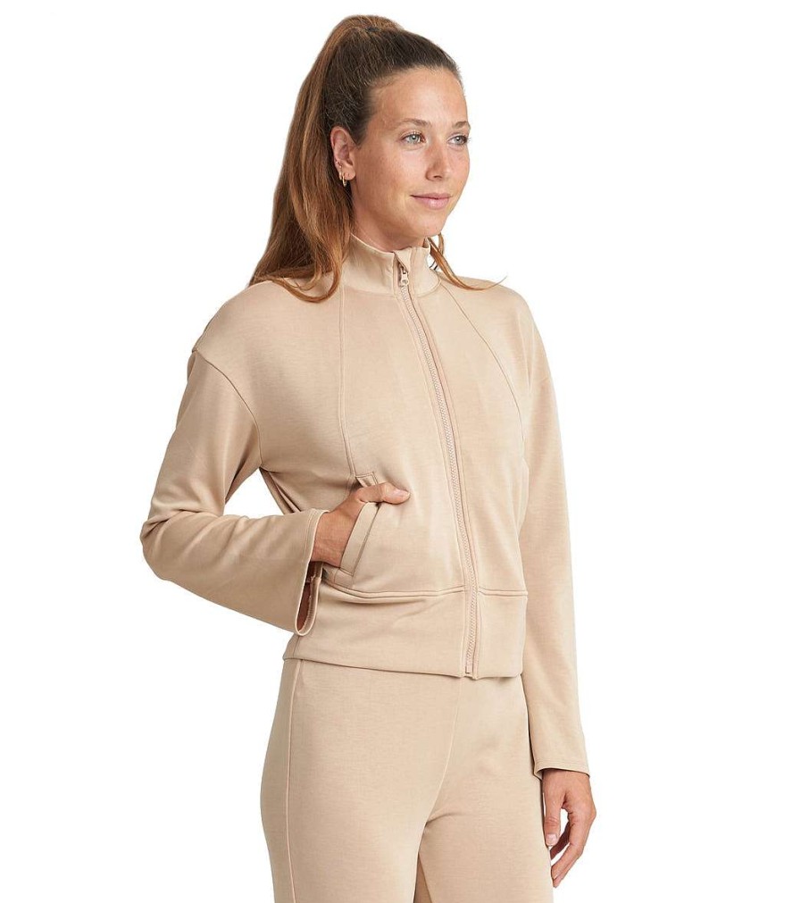 Clothing Thrive Societe Yoga Jackets & Sweatshirts | Bell Sleeve Zip Jacket Fawn