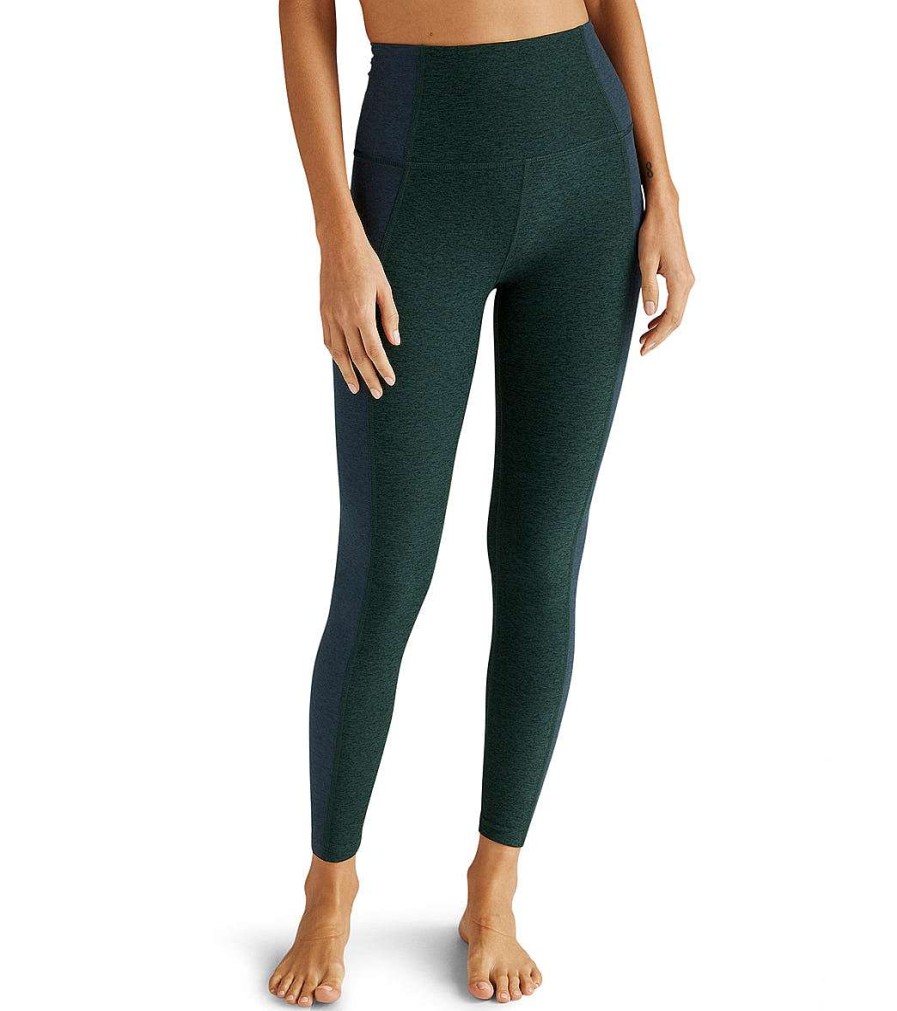 Clothing Beyond Yoga Yoga Leggings | Spacedye Vitality Colorblock High Waisted Midi Legging Midnight Green Heather/Nocturnal Navy Block