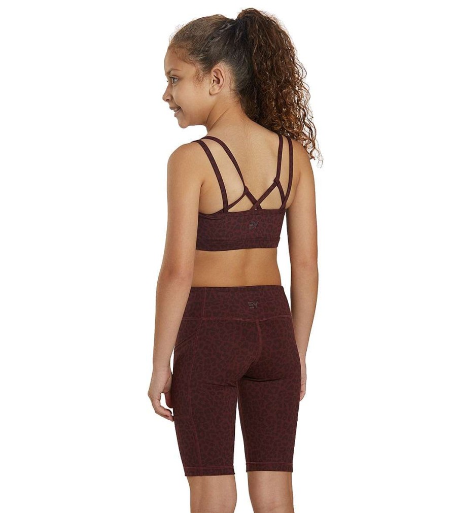 Clothing Everyday Yoga Shop All Kids' | Girl Uphold Cheetah High Waisted Biker Shorts With Pocket Burgundy Cheetah