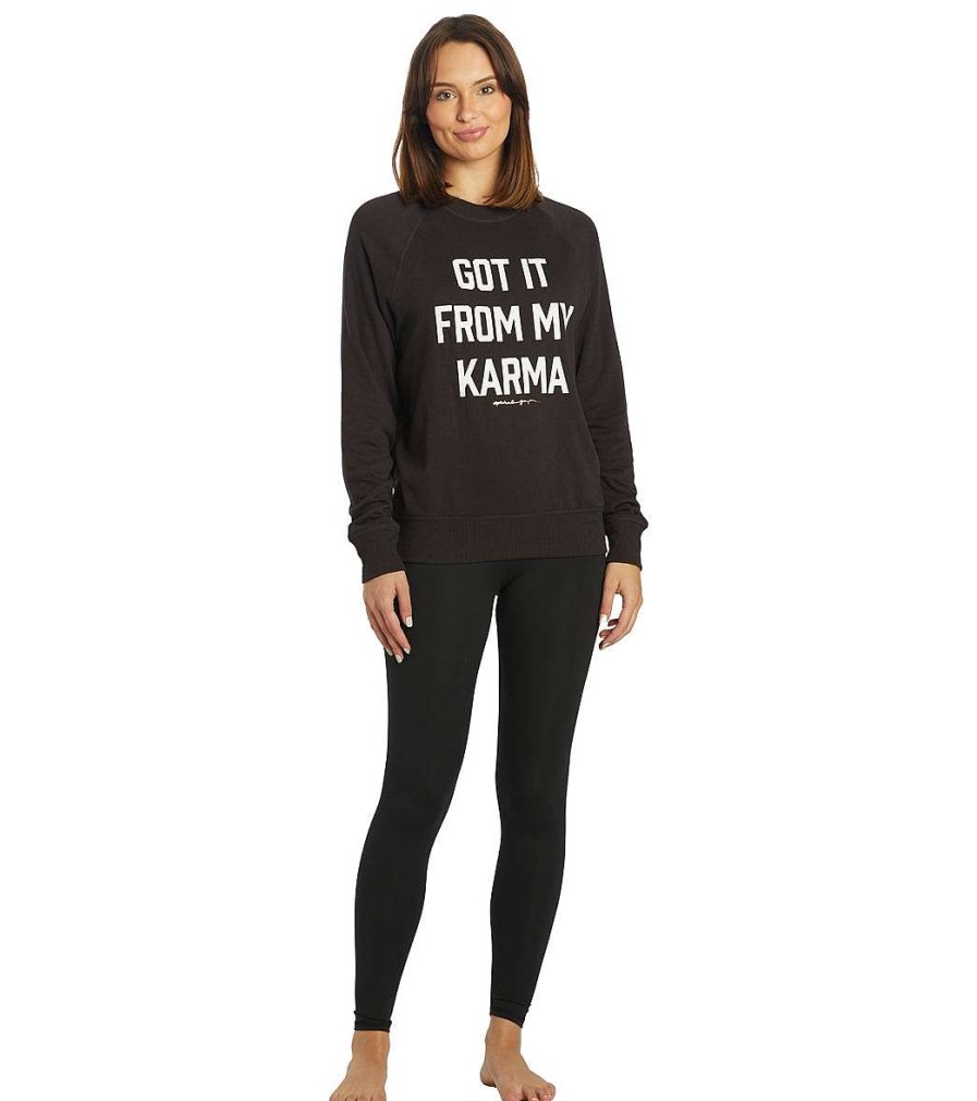 Clothing Spiritual Gangster Yoga Jackets & Sweatshirts | Karma Old School Vintage Terry Pullover Vintage Black