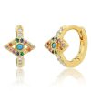 Accessories TAI Jewelry | Rainbow Pave Evil Eye Huggies Gold