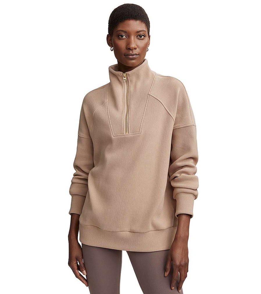 Clothing Varley Yoga Jackets & Sweatshirts | Rhea Half Zip Sweat Stucco