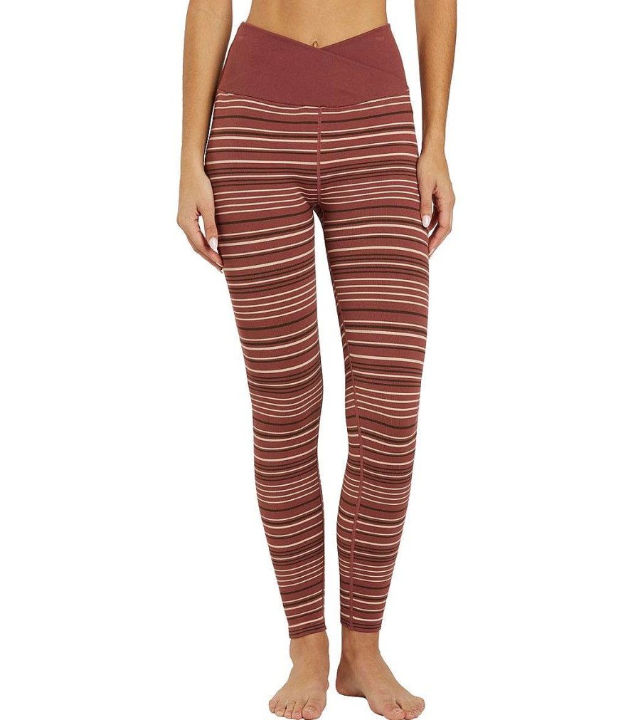 Clothing Spiritual Gangster Yoga Leggings | Wrap Front Love Sculpt 7/8 Legging Washed Burgundy Stripe