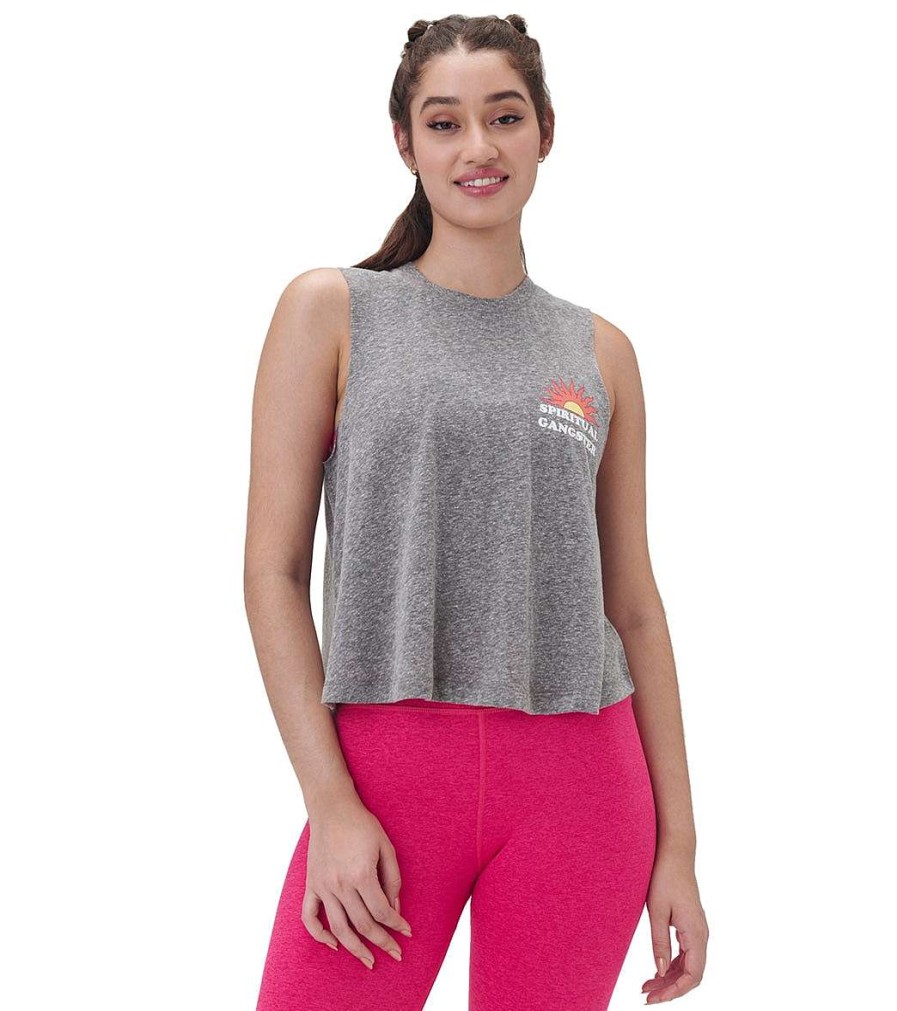 Clothing Spiritual Gangster Yoga Tops | Summer Club Crop Tank Heather Grey