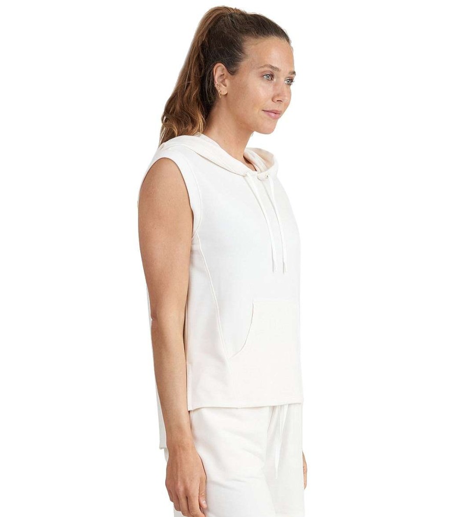 Clothing Thrive Societe Yoga Tops | Sleeveless Hoodie Whisper White