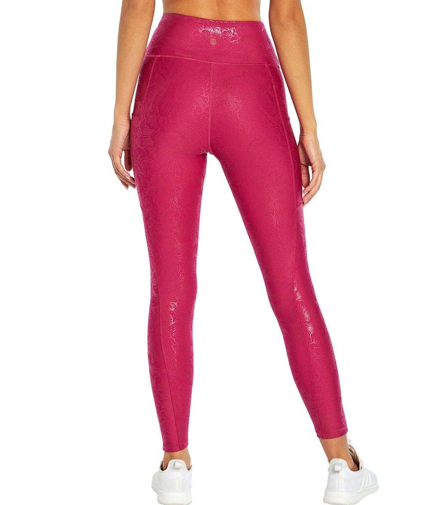 Clothing Balance Collection Yoga Leggings | Lucia Pocket Legging Festival Fuchsia Peonies Outline Foil