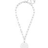 Accessories Zenzii | Emblem Pendant And Chain Collar Necklace Matte Silver