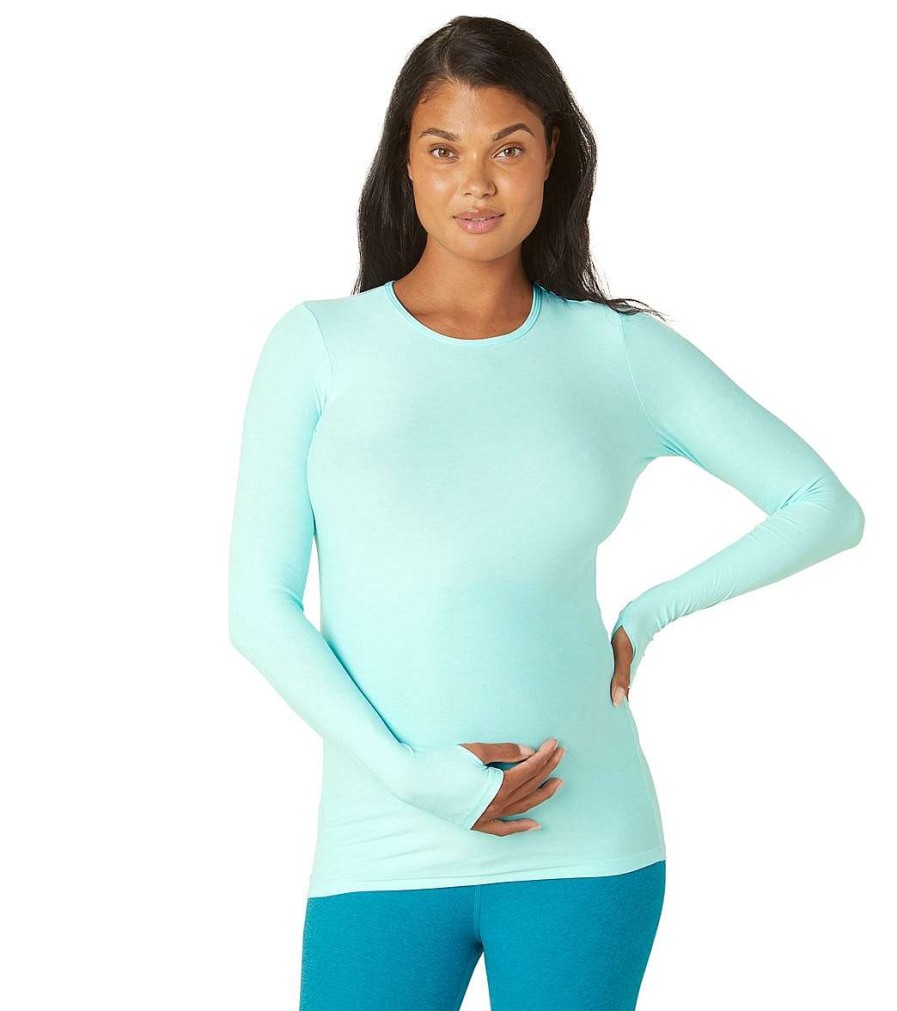 Clothing Beyond Yoga Yoga Tops | Featherweight Count On Me Maternity Crew Pullover Powder Blue Heather