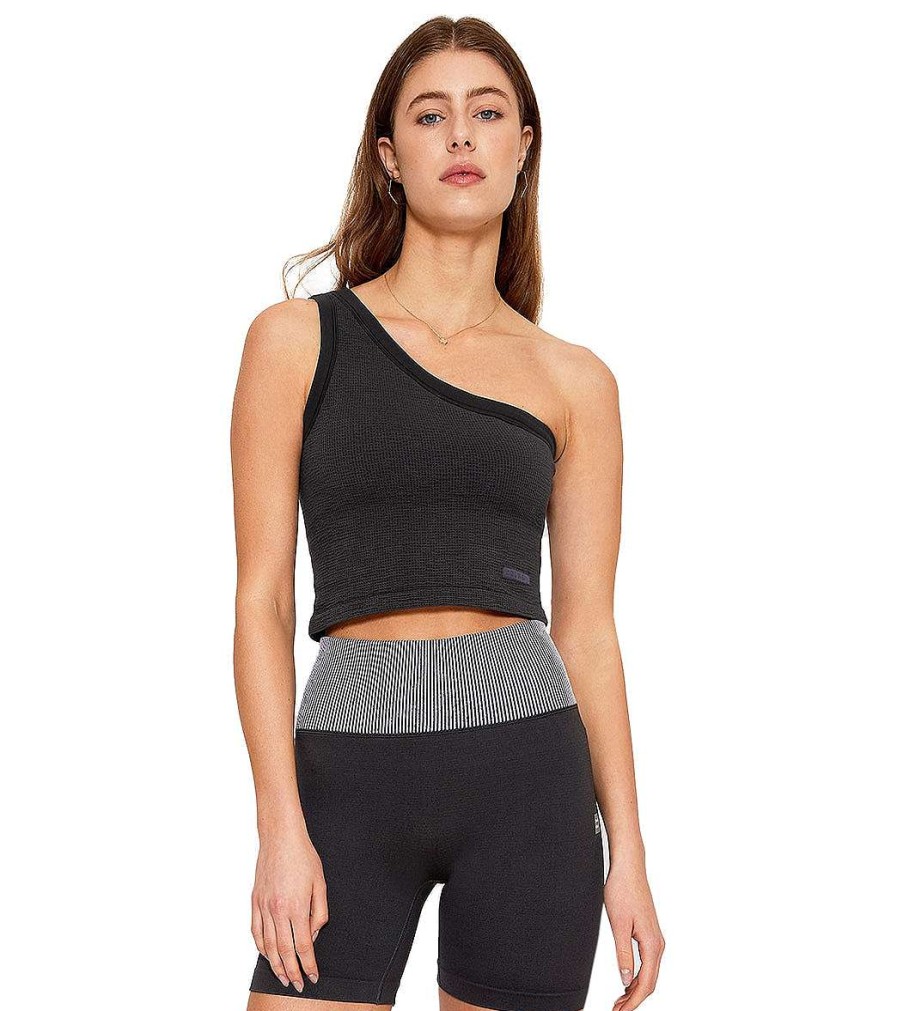 Clothing Cream Yoga Yoga Sports Bras | Joy Tank Bra (One Shoulder) Faded Black