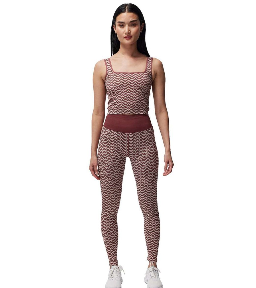 Clothing Spiritual Gangster Yoga Leggings | Seamless Jacquard 7/8 Legging Canyon Geo Burgundy