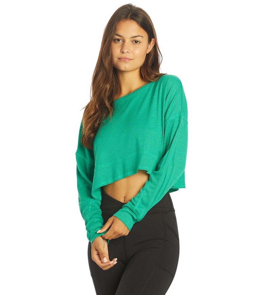 Clothing Free People Yoga Jackets & Sweatshirts | Set The Pace Pullover Jewel Jade