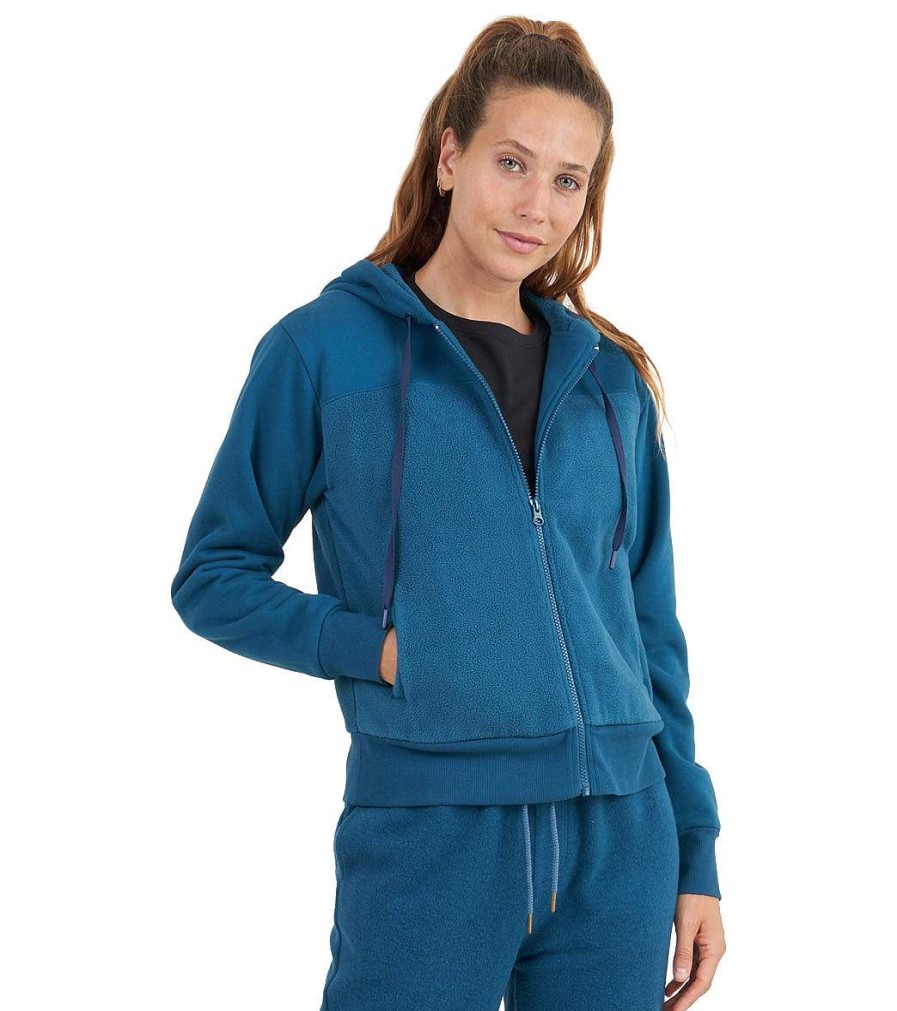 Clothing Thrive Societe Yoga Jackets & Sweatshirts | Sherpa Zip Hoodie Blue Coral