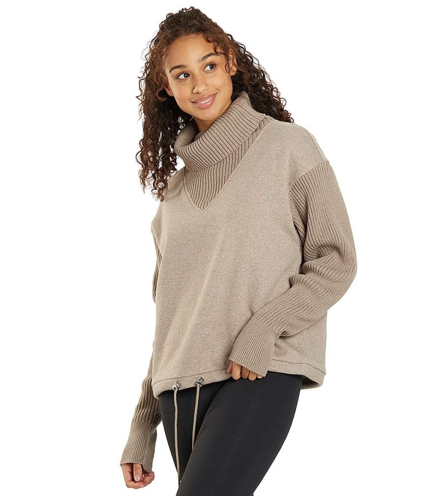 Clothing Varley Yoga Jackets & Sweatshirts | Ramsey Cowl Neck Sweat Deep Taupe Marl