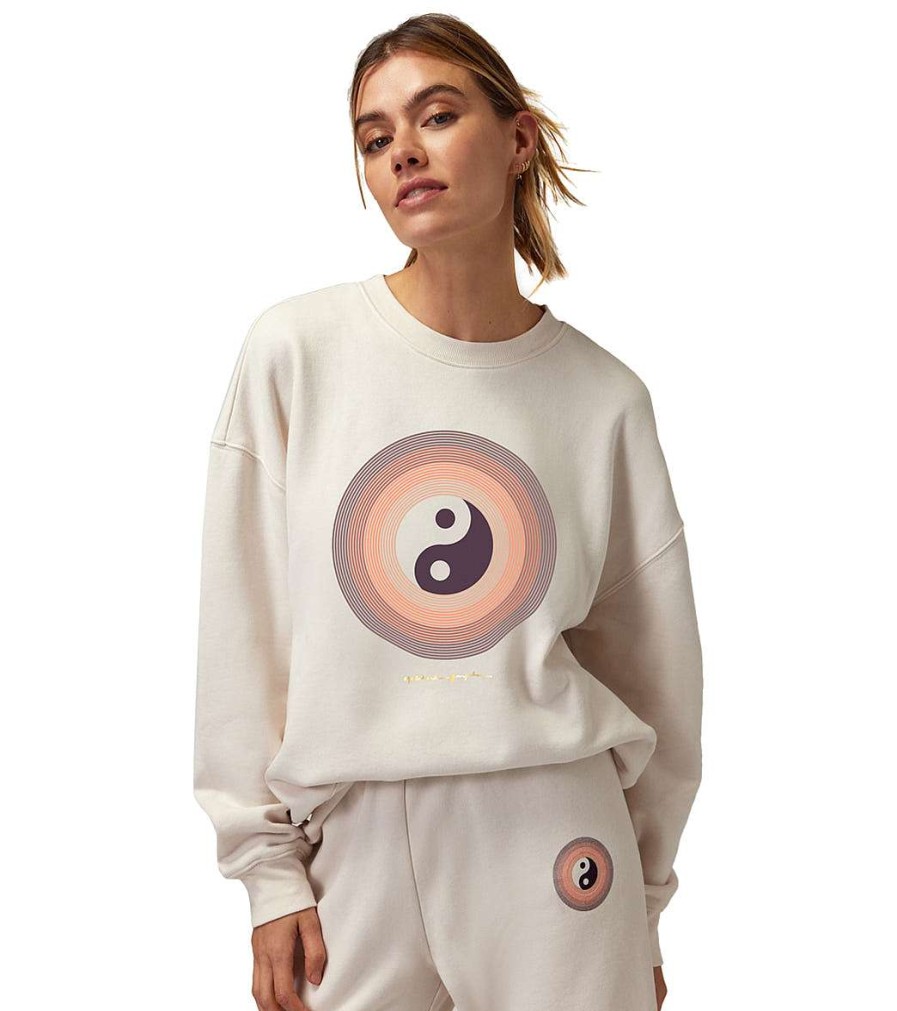 Clothing Spiritual Gangster Yoga Jackets & Sweatshirts | Yin Yang Relaxed Crew White Sand