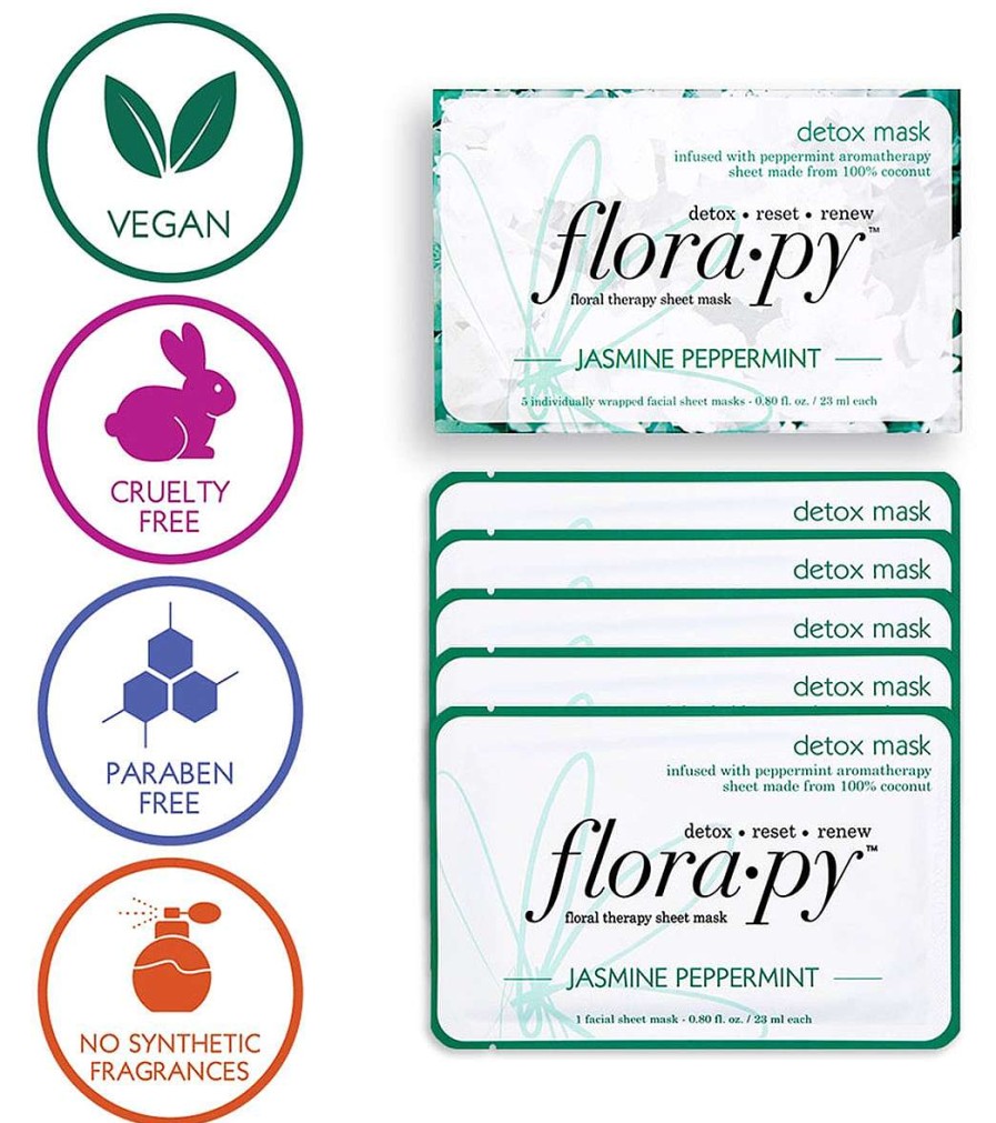 Home & Wellness Florapy | Detox Aromatherapy Sheet Mask 5 Count, Jasmine Peppermint