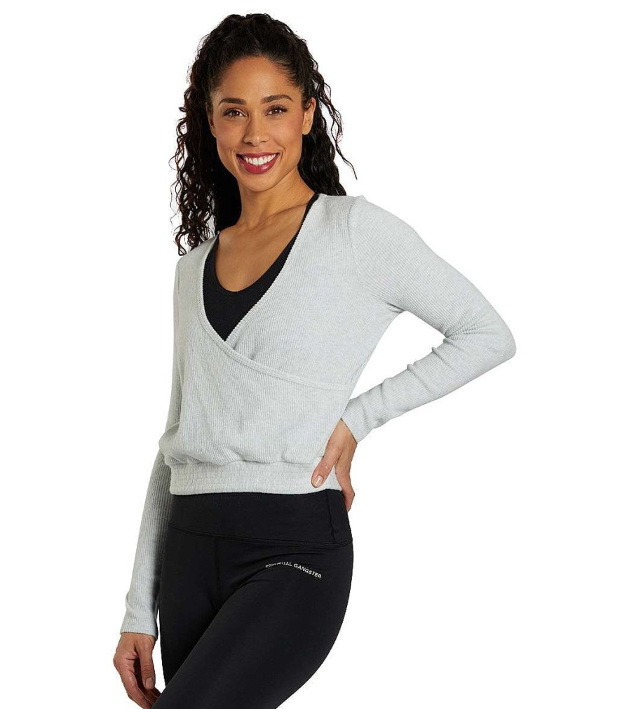 Clothing Spiritual Gangster Yoga Jackets & Sweatshirts | Surplice Smock Wrap Heather Ash