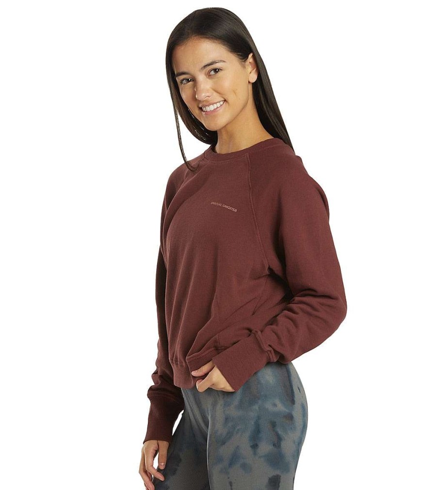 Clothing Spiritual Gangster Yoga Jackets & Sweatshirts | Be The Light Bridget Raglan Pullover Red Berry