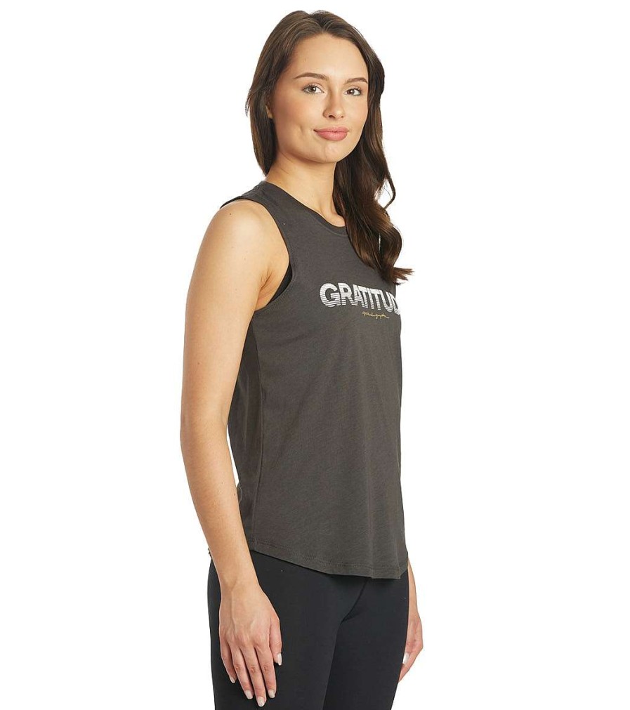 Clothing Spiritual Gangster Yoga Tops | Gratitude Muscle Tank Vintage Black