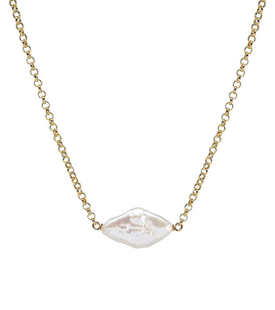 Accessories Dogeared | Centered Diamond Pearl Necklace Gold Dipped