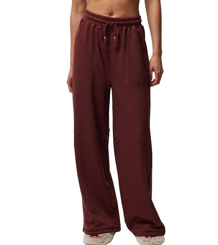 Clothing Spiritual Gangster Yoga Pants | Lofty Slub Rib Claudia Wide Leg Pant Washed Burgundy