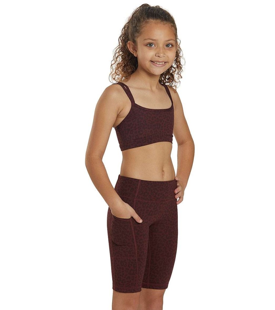 Clothing Everyday Yoga Shop All Kids' | Girl Uphold Cheetah High Waisted Biker Shorts With Pocket Burgundy Cheetah