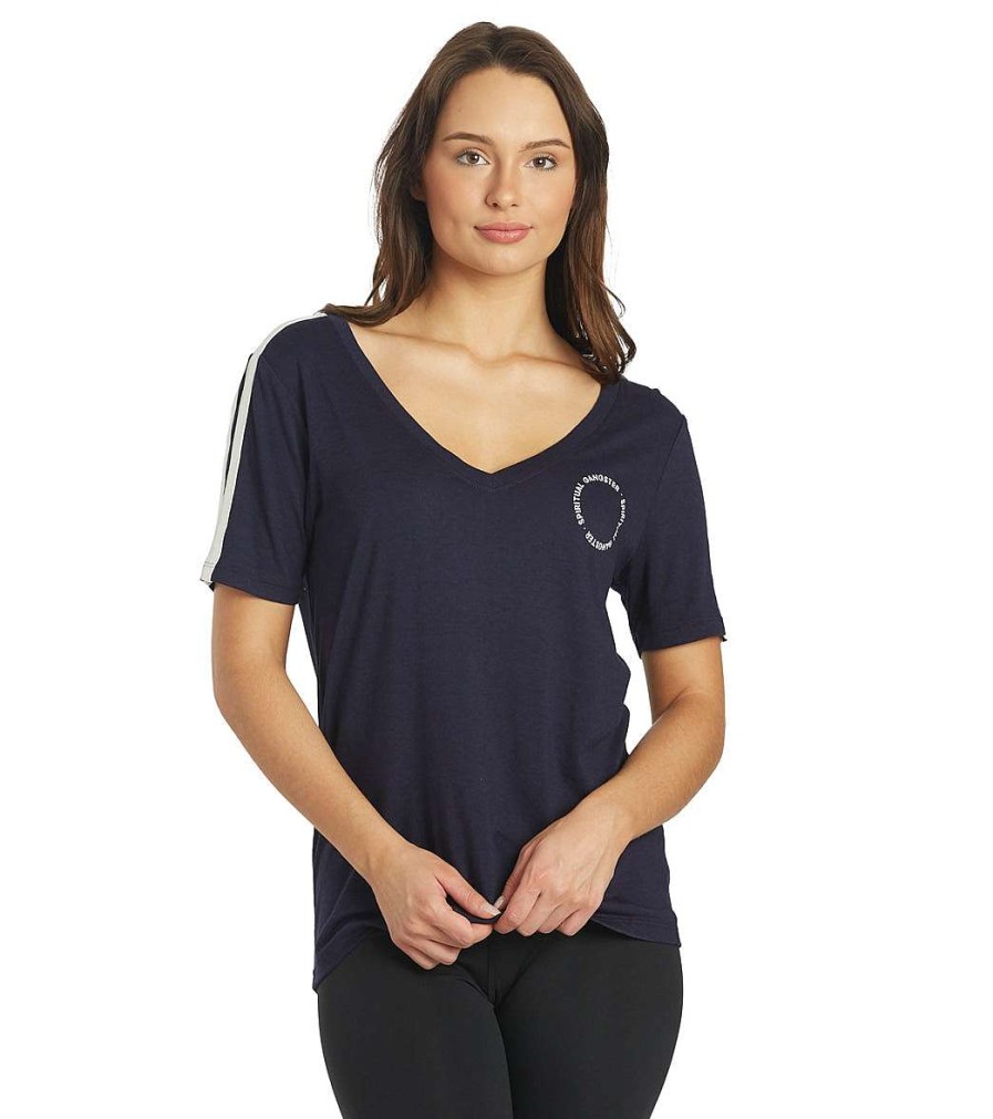 Clothing Spiritual Gangster Yoga Tops | V Neck Ringer Tee Stone Night