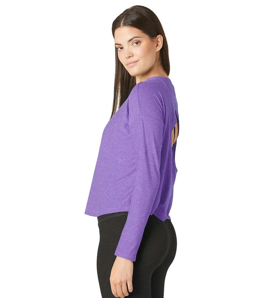 Clothing Beyond Yoga Yoga Tops | Featherweight Open Space Pullover Bright Amethyst Heather