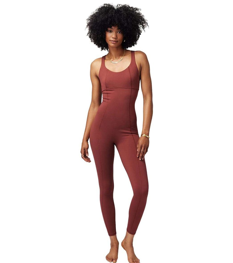 Clothing Spiritual Gangster Yoga Leotards & Jumpsuits | Flaunt Dream Tech Eco Jersey Bodysuit Washed Burgundy