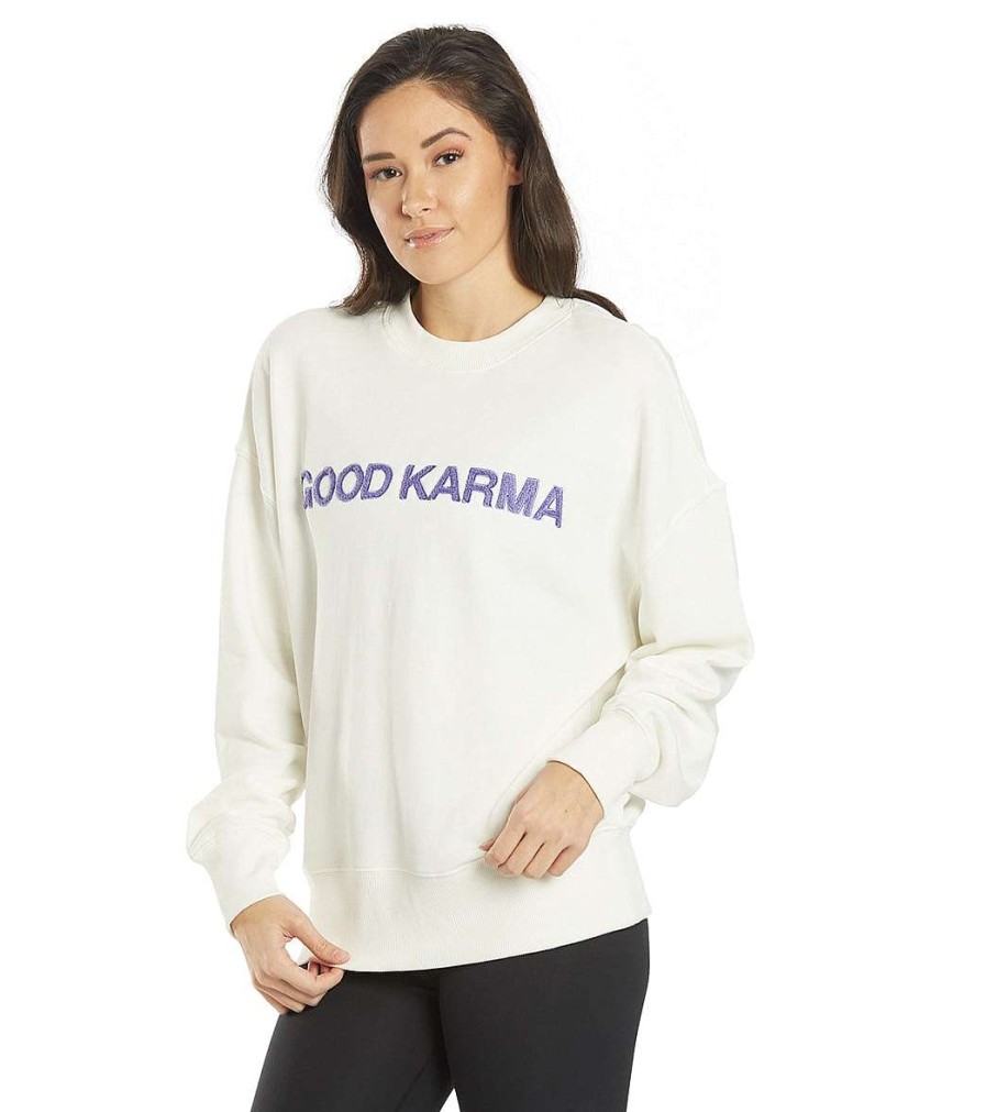 Clothing Spiritual Gangster Yoga Jackets & Sweatshirts | Good Karma Relaxed Crewneck Pullover Stone