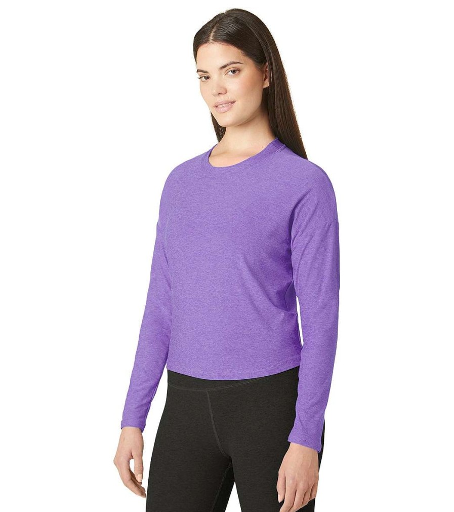 Clothing Beyond Yoga Yoga Tops | Featherweight Open Space Pullover Bright Amethyst Heather