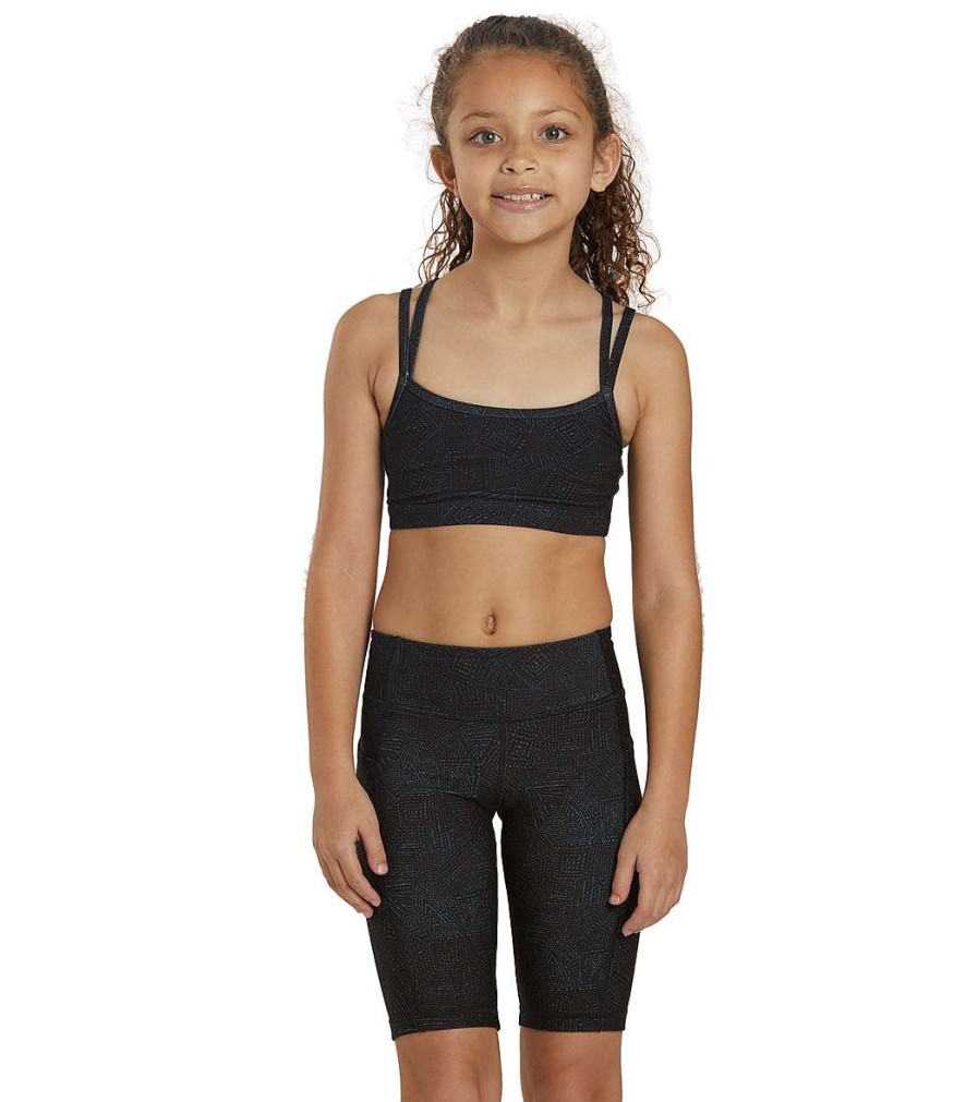 Clothing Everyday Yoga Shop All Kids' | Girl Uphold Tribe High Waisted Biker Shorts With Pocket Black Tribal