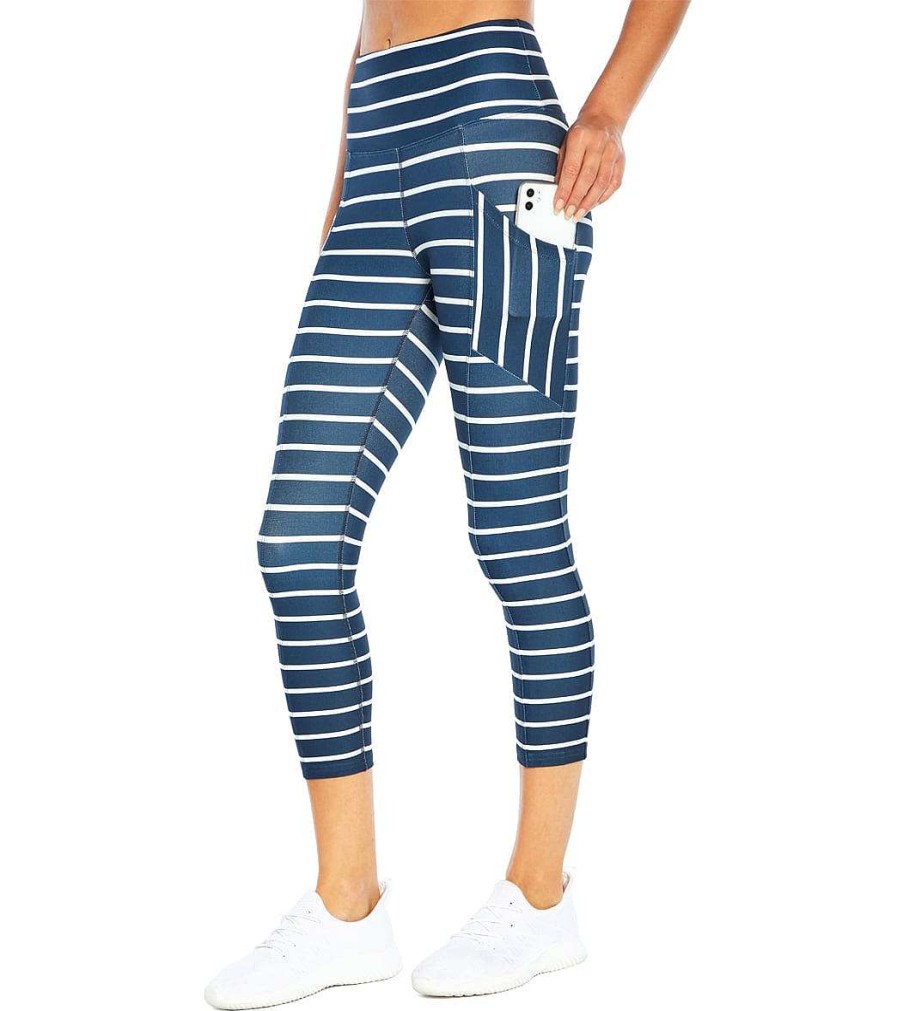 Clothing Balance Collection Yoga Leggings | Eclipse Capri Midnight Blue Mini Stripe