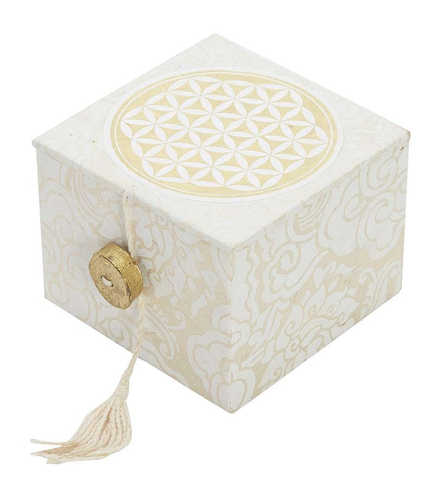 Meditation dZi | Meditation Bowl Box: 3'' Flower Of Life White/Gold