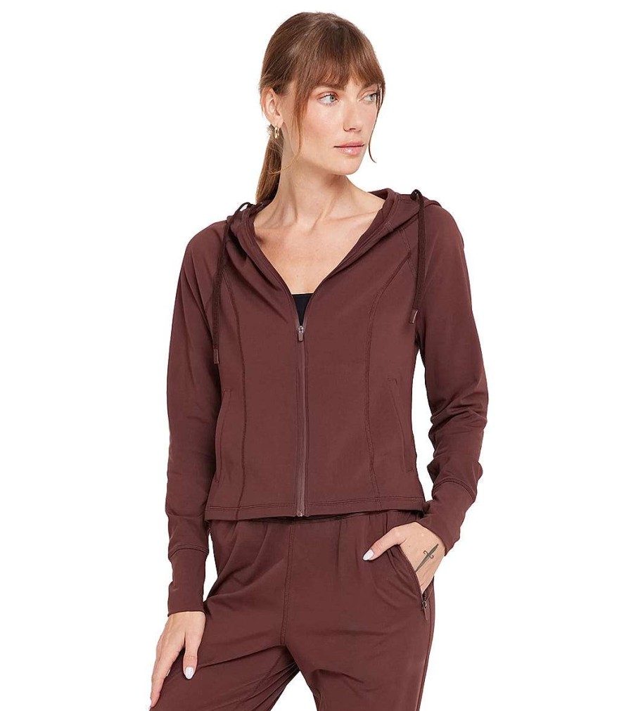 Clothing Spiritual Gangster Yoga Jackets & Sweatshirts | Warm Core Zip Hood Jacket Chocolate