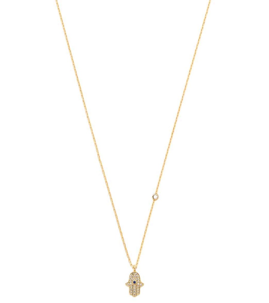 Accessories TAI Jewelry | Simple Chain Necklace With Cz Hamsa Charm And Cz Accent Silver