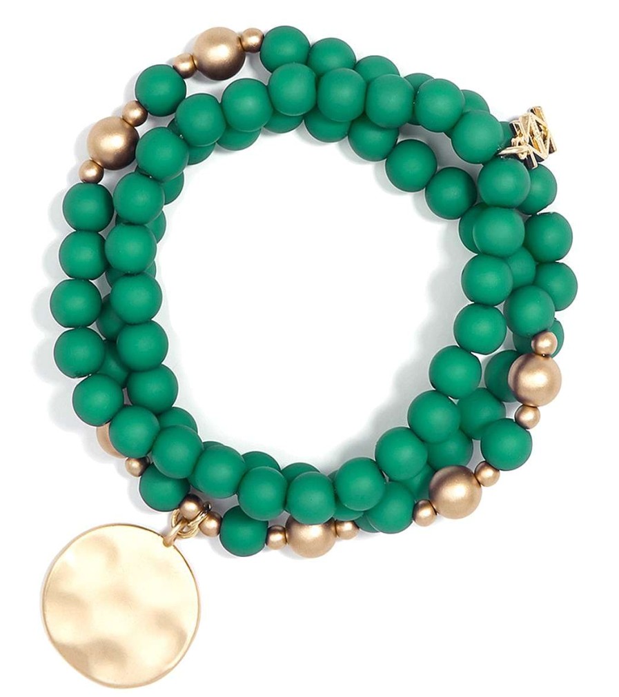 Accessories Zenzii | Matte Beaded Wrap Charm Bracelet Dark Green