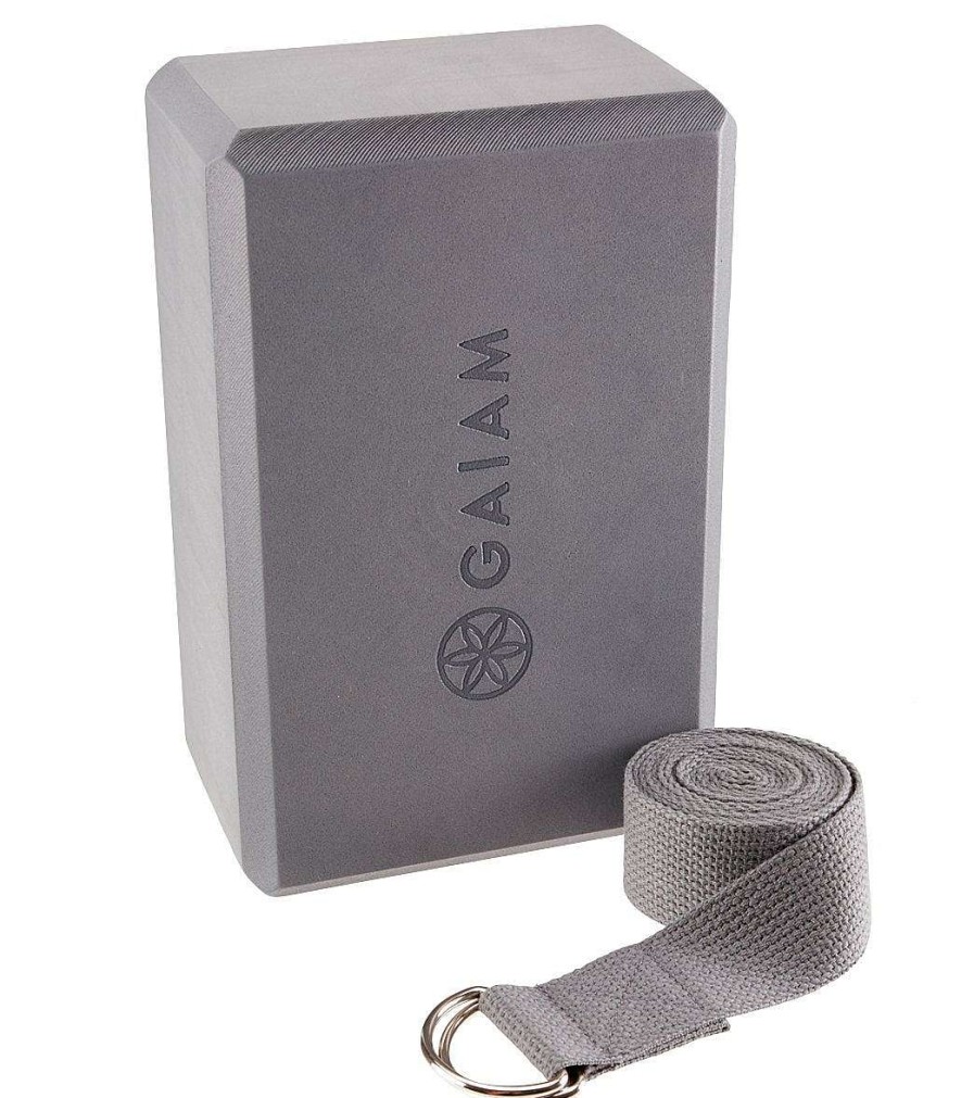 Yoga Mats & Props Gaiam | Yoga Block & Strap Combo 6' Grey