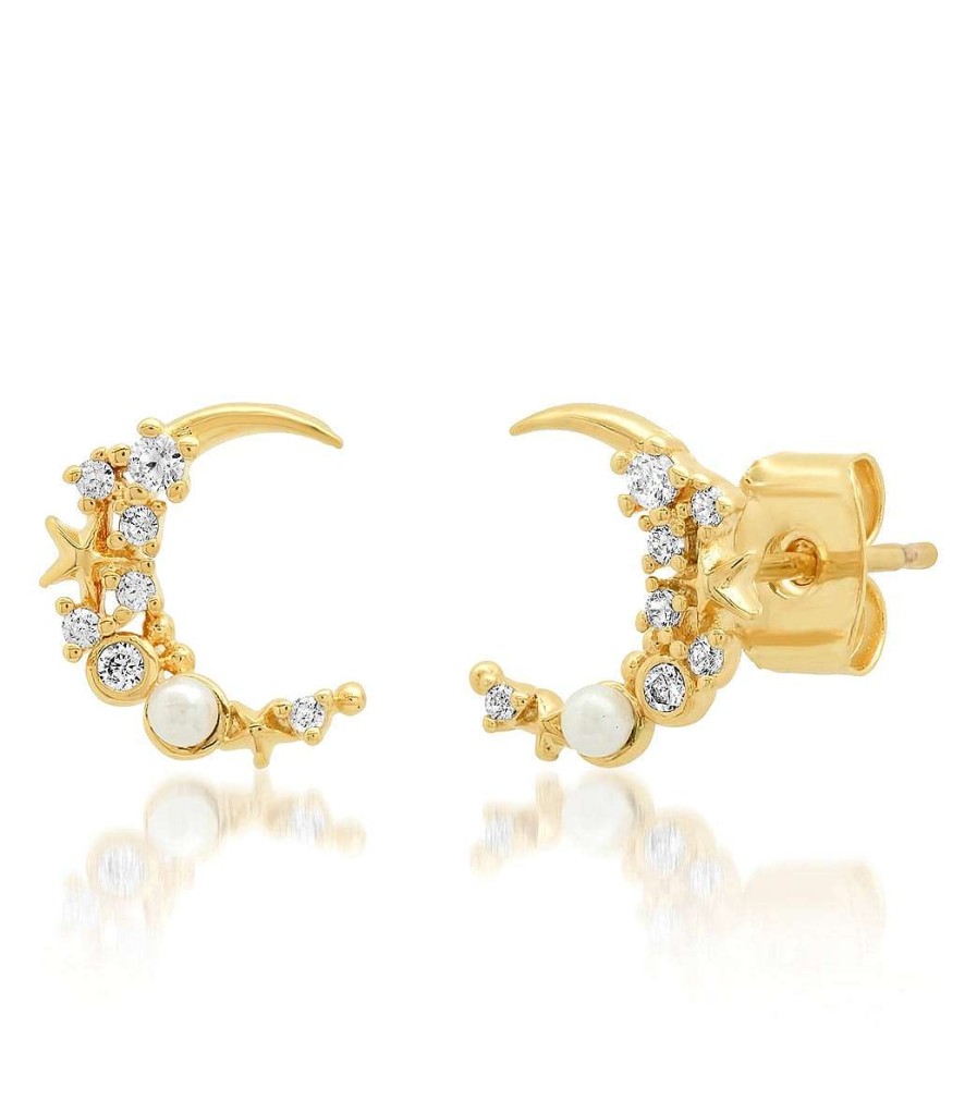 Accessories TAI Jewelry | Star Moon Cz Pearl Studs Gold