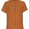 Clothing Yak & Yeti Men'S Yoga Shirts | Men'S Striped Short Sleeve Kurta Mustard